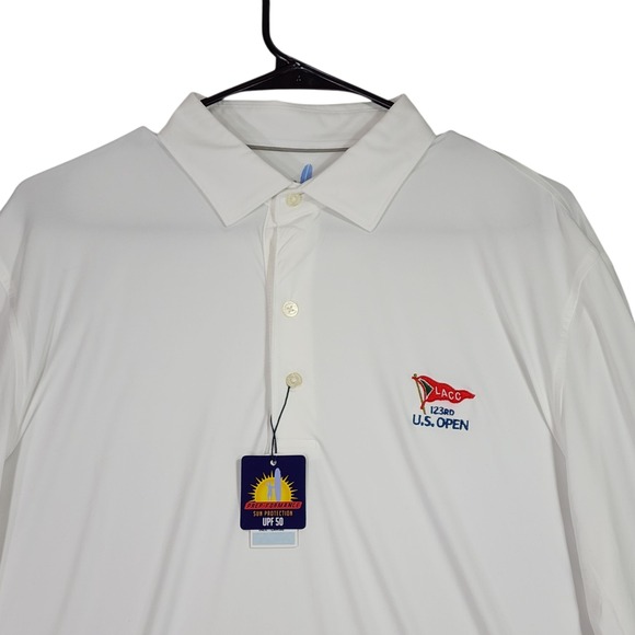 Johnnie-O Men L Long Sleeve Polo Shirt White 123rd US Open LACC 2023 Golf UPF 50 - Picture 9 of 16